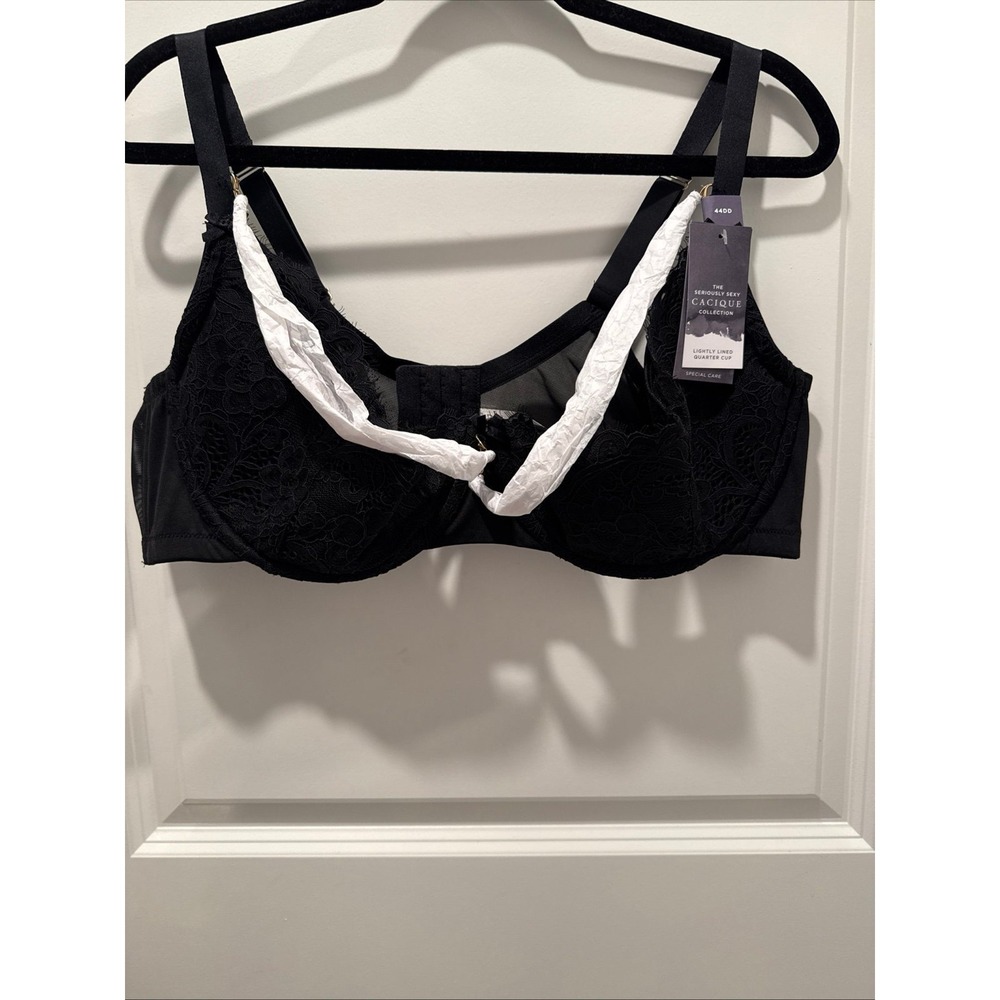 Cacique Seriously Sexy Black Lace Underwire Pearl Chain Bra Size 44DD   NWT!